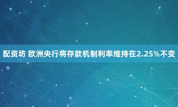 配资坊 欧洲央行将存款机制利率维持在2.25%不变